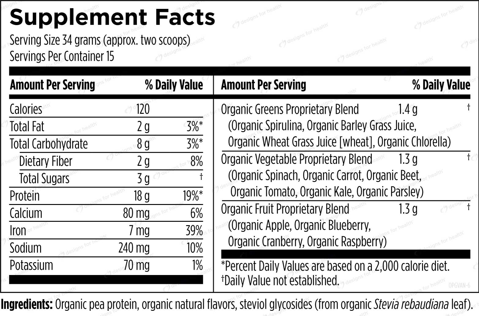 Designs for Health Organic PurePea Plus (with Greens) Ingredients
