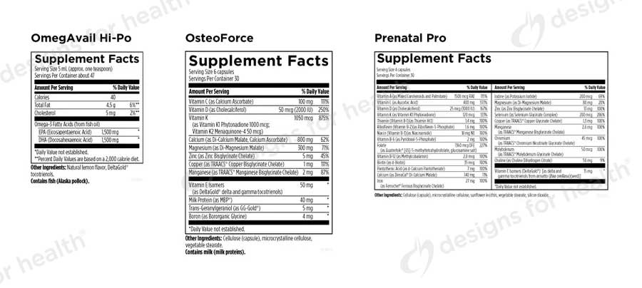 Designs for Health Prenatal Pro Essential Bundle Ingredients