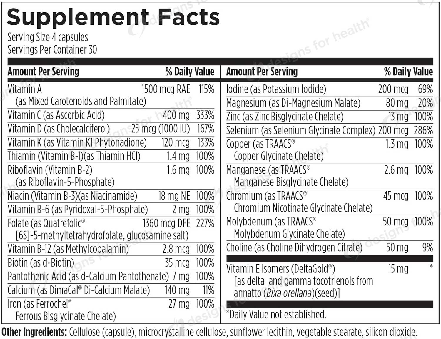 Designs for Health Prenatal Pro Ingredients