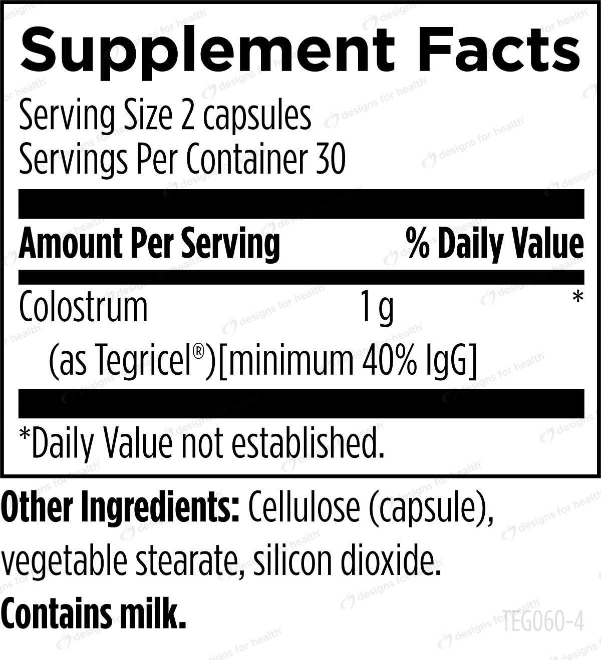 Designs for Health Tegricel Colostrum Ingredients