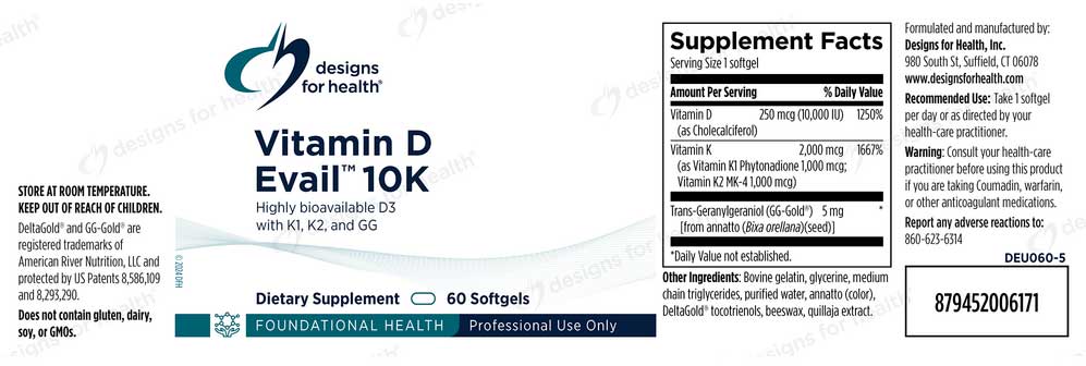 Designs for Health Vitamin D Evail 10K Label