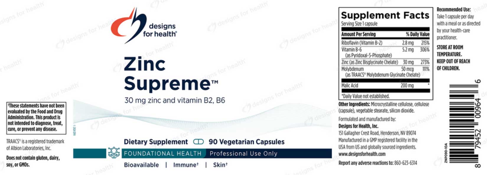 Designs for Health Zinc Supreme Label