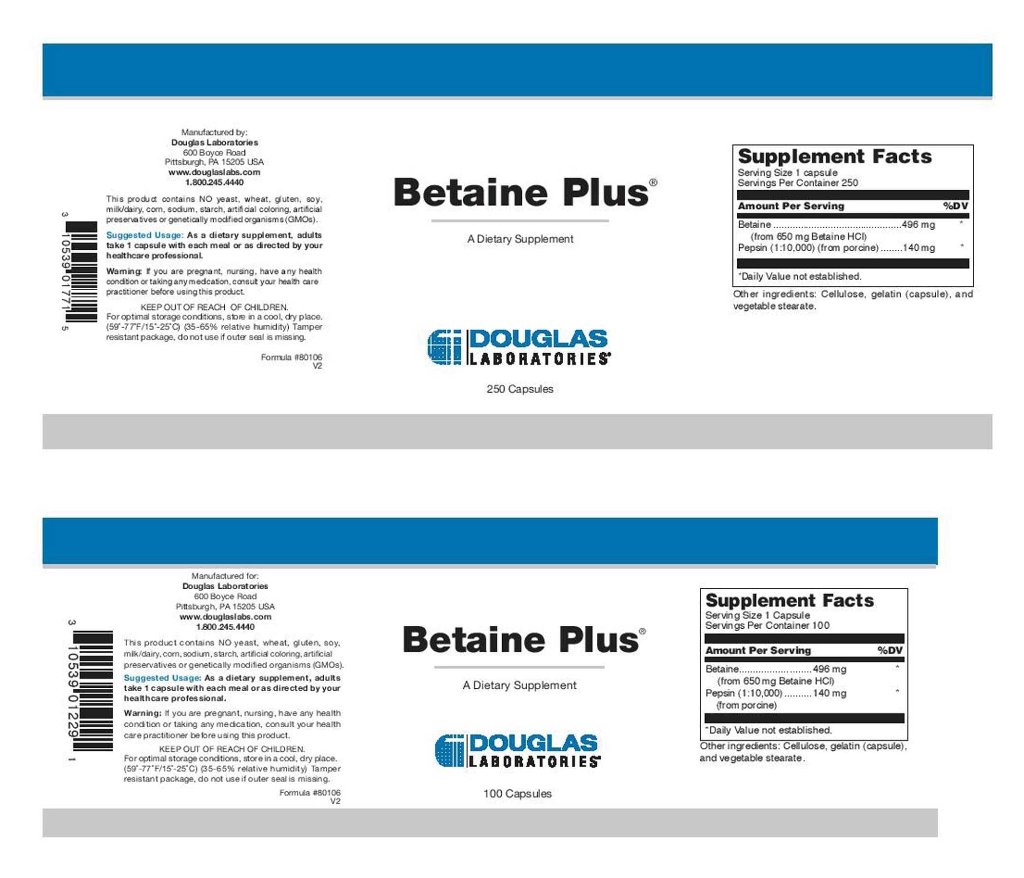 Douglas Laboratories Betaine Plus Label