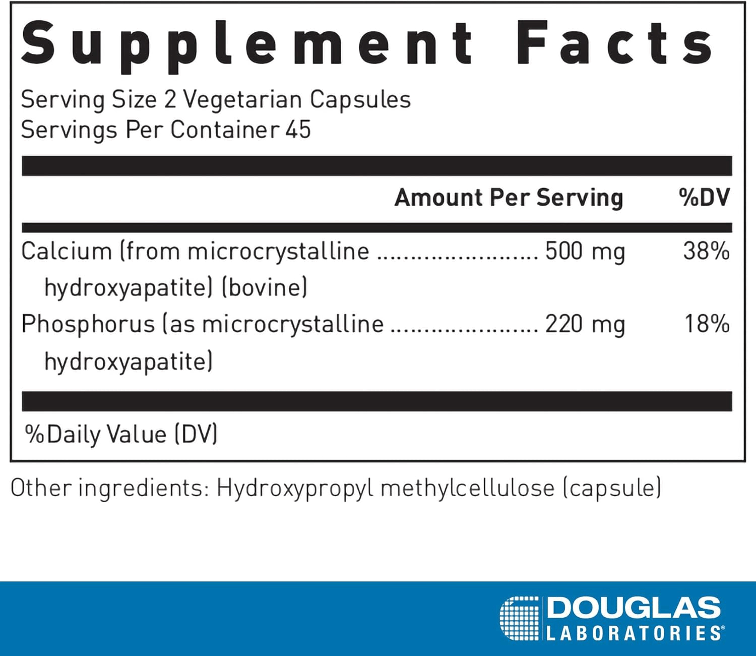 Douglas Laboratories Calcium Microcrystalline Hydroxyapatite Ingredients