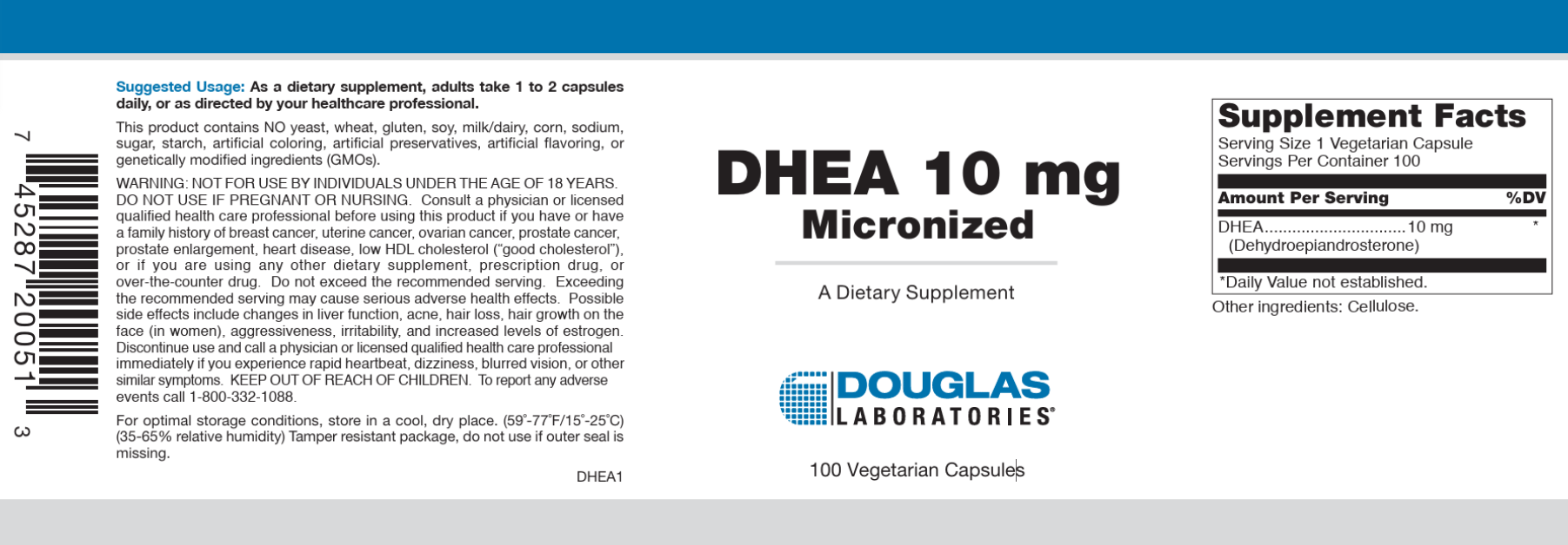 Douglas Laboratories DHEA 10mg Label