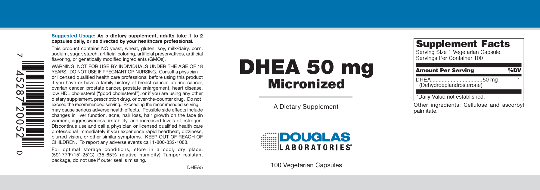 Douglas Laboratories DHEA 50mg Label