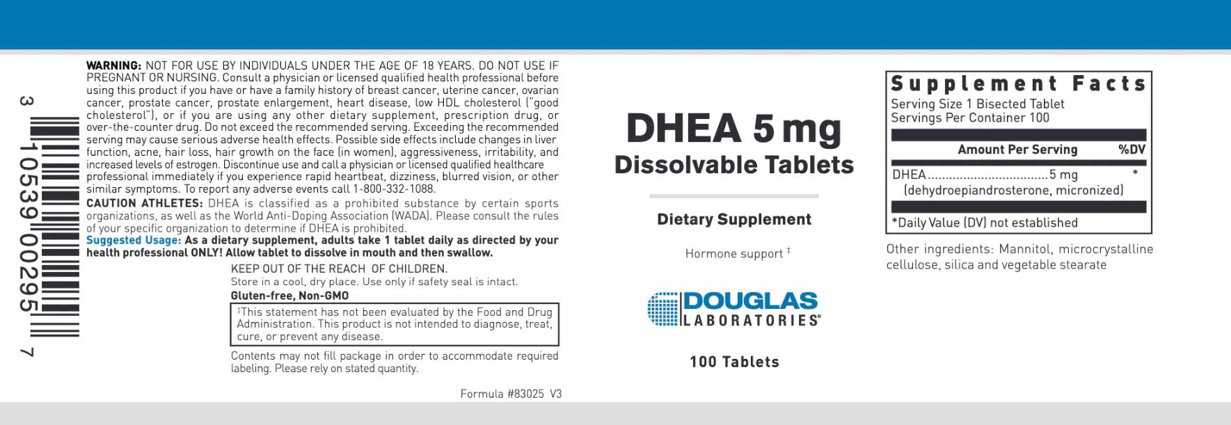 Douglas Laboratories DHEA 5mg Label