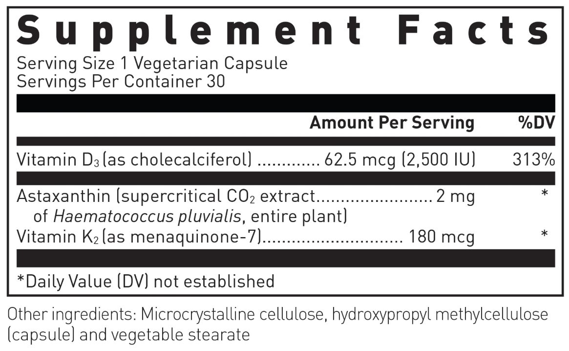 Douglas Laboratories K2-D3 with Astaxanthin Ingredients