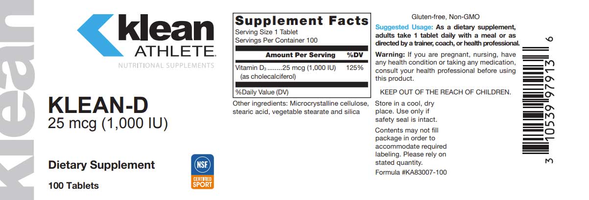 Douglas Laboratories Klean-D 25 mcg (1,000 IU) Label