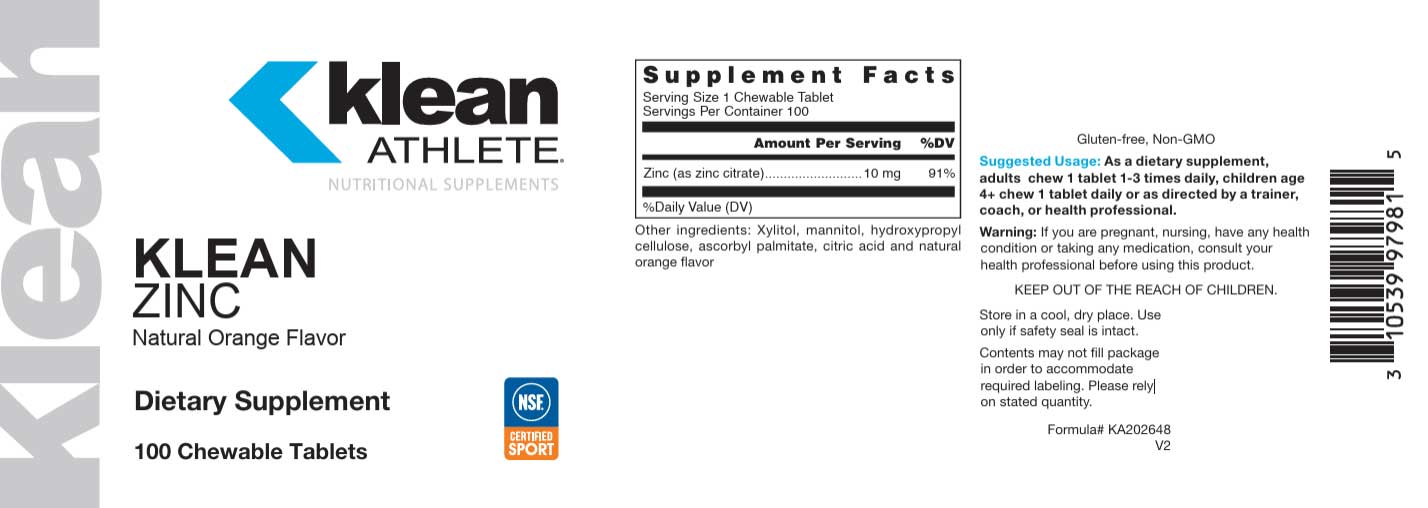 Douglas Laboratories Klean Zinc Label