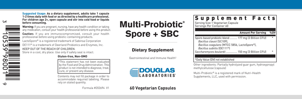 Douglas Laboratories Multi-Probiotic Spore + SBC Label