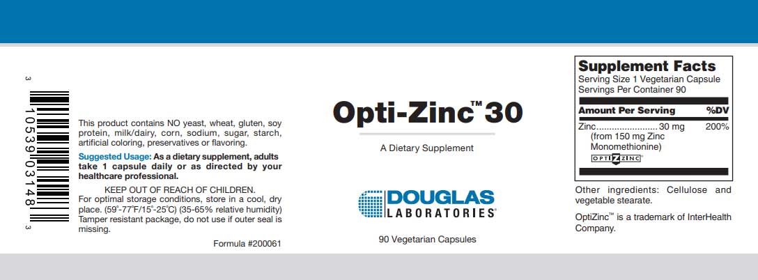 Douglas Laboratories OptiZinc 30 Label