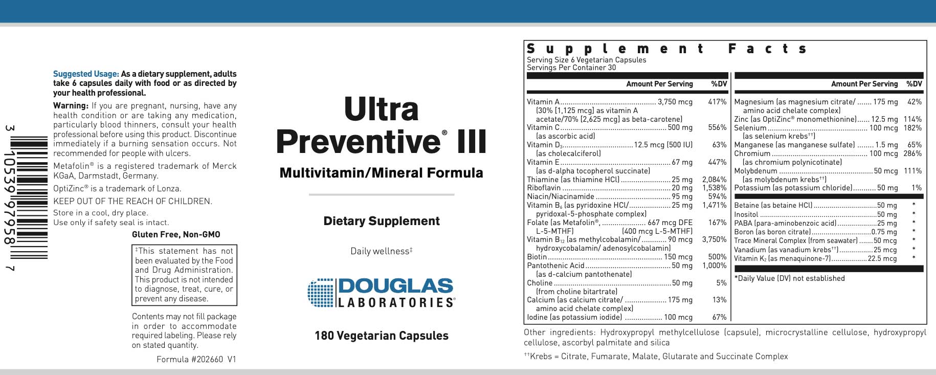 Douglas Laboratories Ultra Preventive III Capsules Label