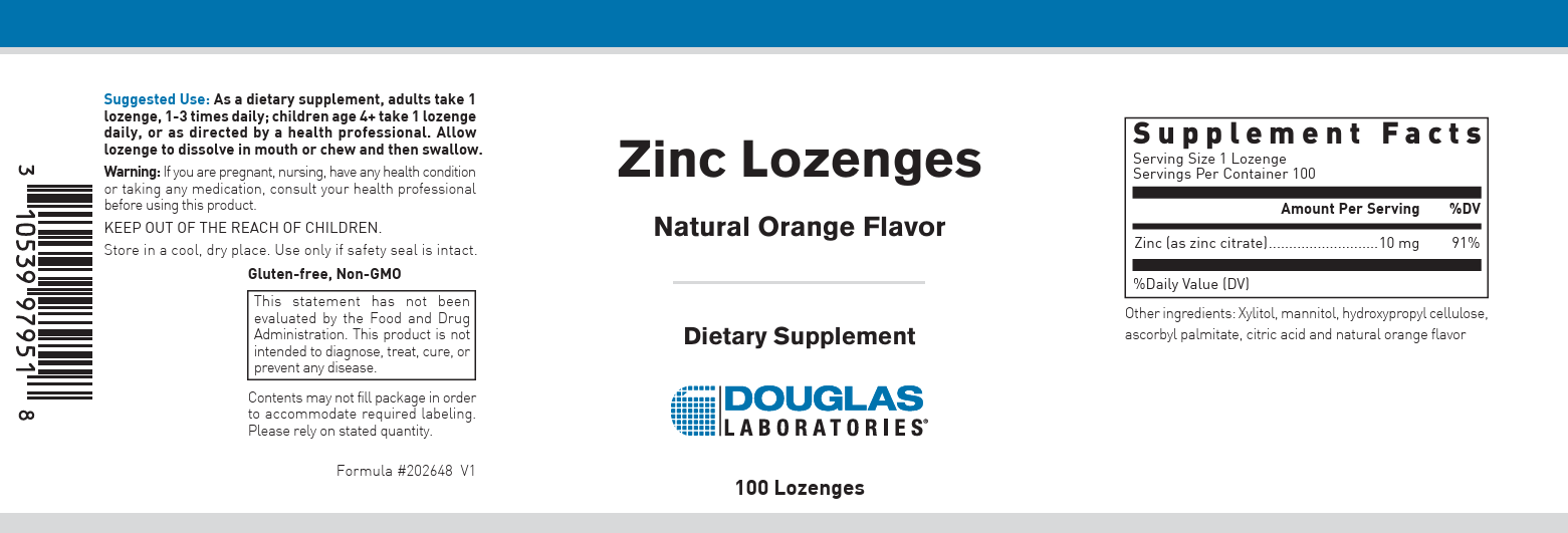 Douglas Laboratories Zinc Lozenges Label