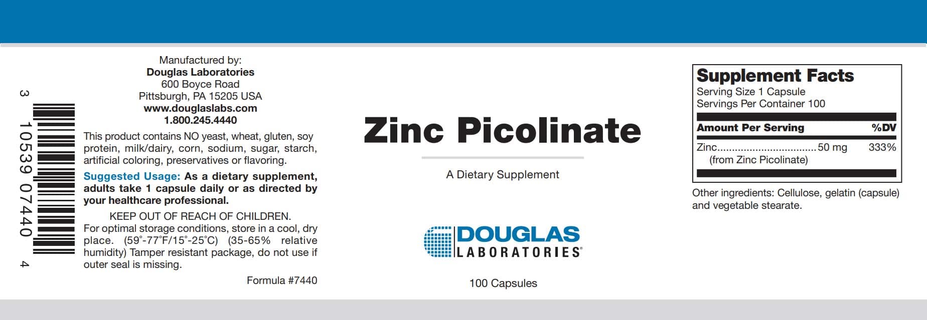 Douglas Laboratories Zinc Picolinate 50mg Label