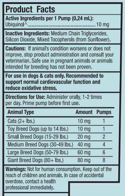 Dr. Mercola Bark & Whiskers Ubiquinol Pump for Pets Ingredients