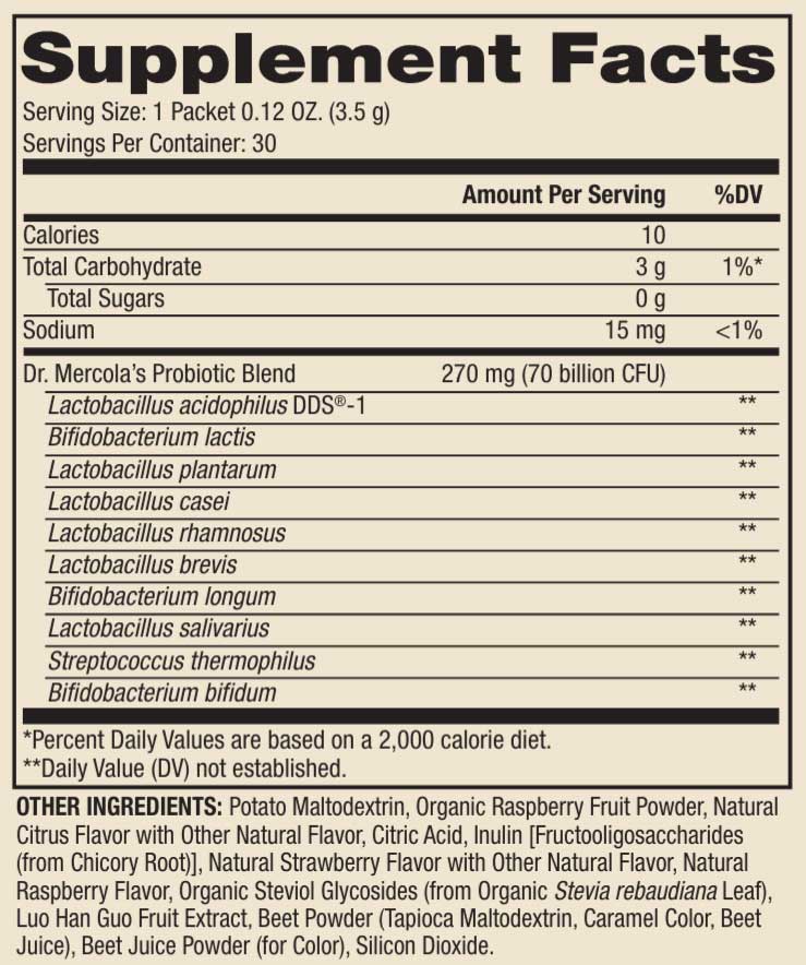 Dr. Mercola Complete Probiotics Powder Packets 70 Billion CFU Ingredients