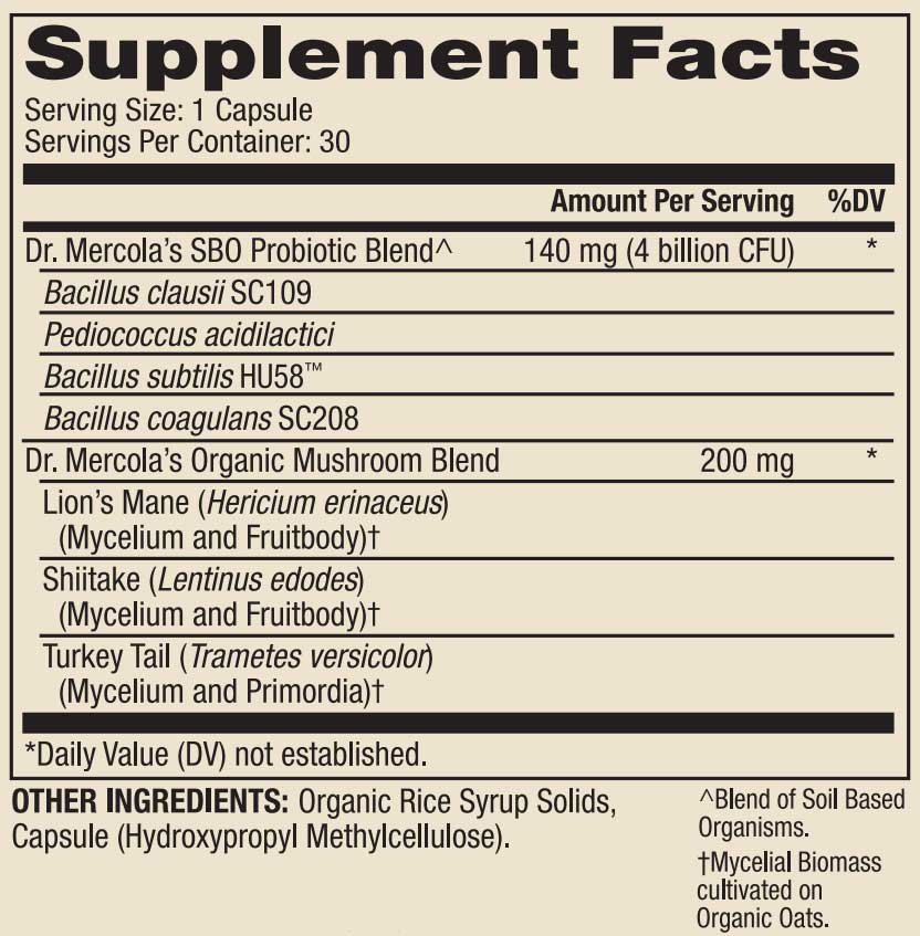 Dr. Mercola Complete Probiotics SBO (Formerly Complete Spore Restore) Ingredients