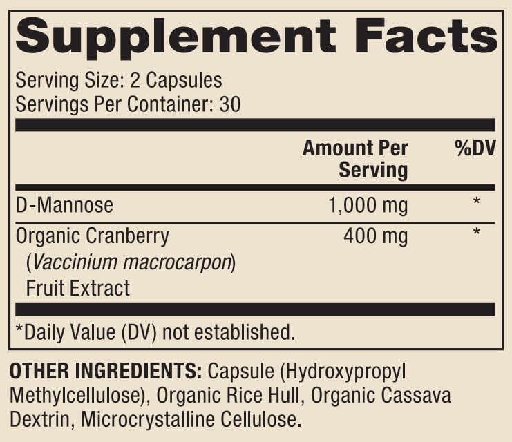 Dr. Mercola D-Mannose and Cranberry Extract Ingredients 