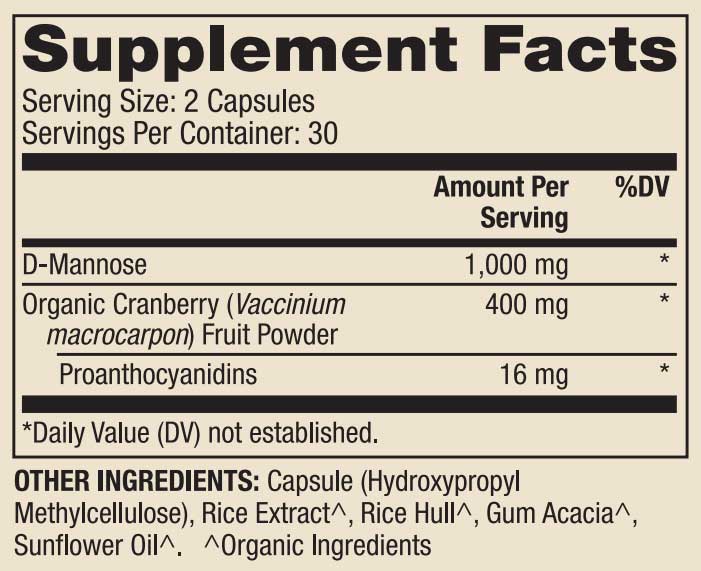 Dr. Mercola D-Mannose and Cranberry Ingredients