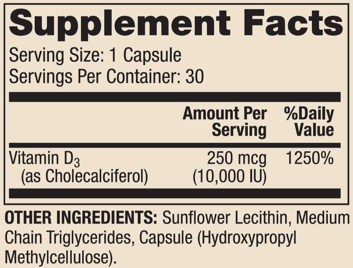 Dr. Mercola Liposomal Vitamin D3 10,000 IU Ingredients