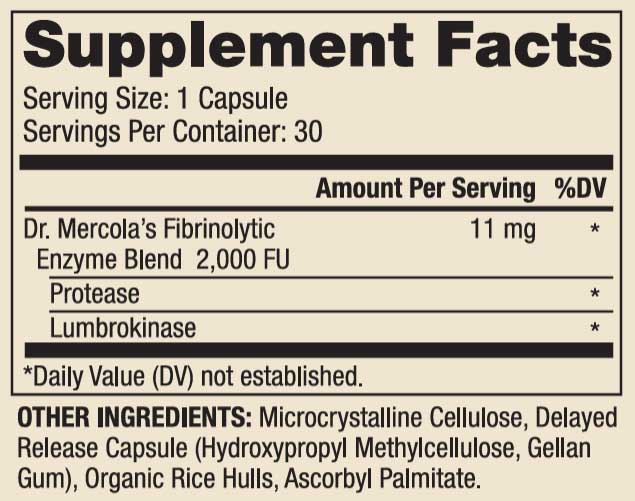 Dr. Mercola Lumbrokinase Enzymes Ingredients