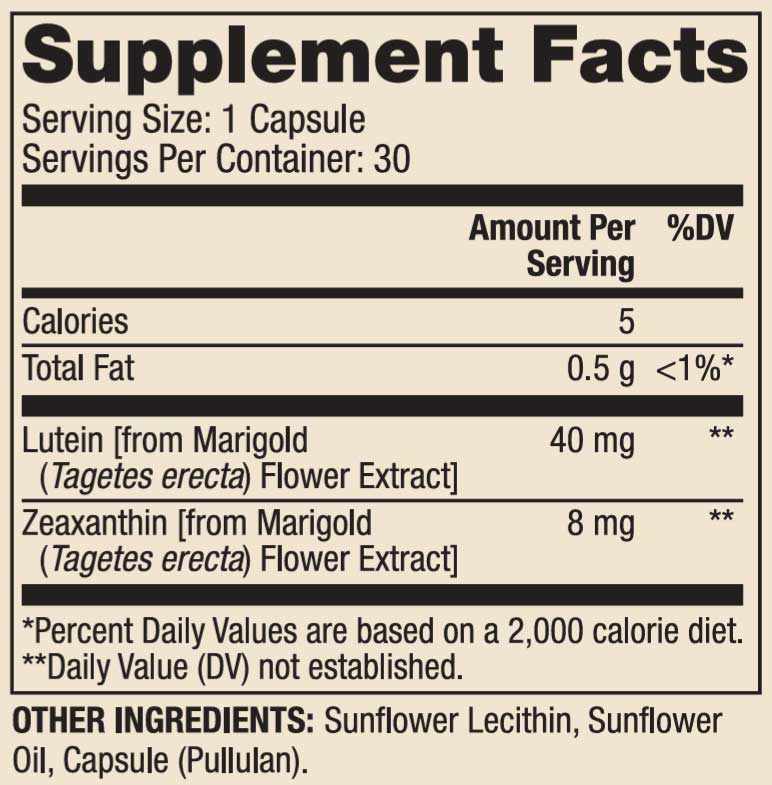 Dr. Mercola Lutein with Zeaxanthin Ingredients
