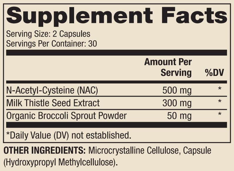 Dr. Mercola NAC with Milk Thistle (formerly Liver Support) Ingredients 