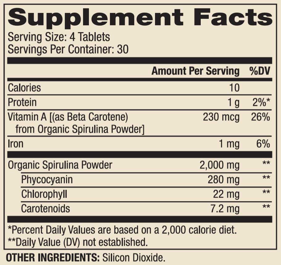 Dr. Mercola Organic Spirulina Ingredients