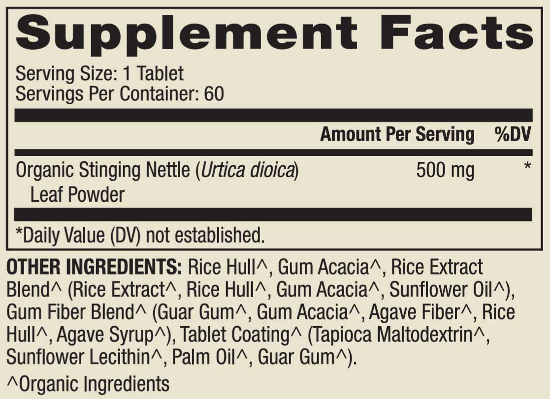 Dr. Mercola Organic Stinging Nettle Ingredients