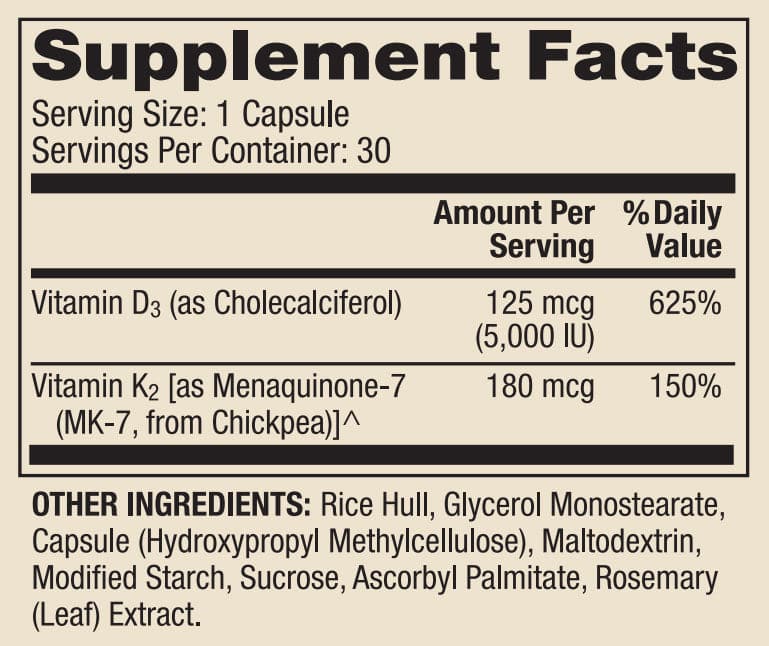 Dr. Mercola Vitamins D3 & K2 Ingredients