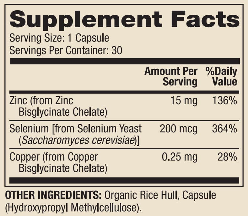 Dr. Mercola Zinc Plus Selenium Ingredients 