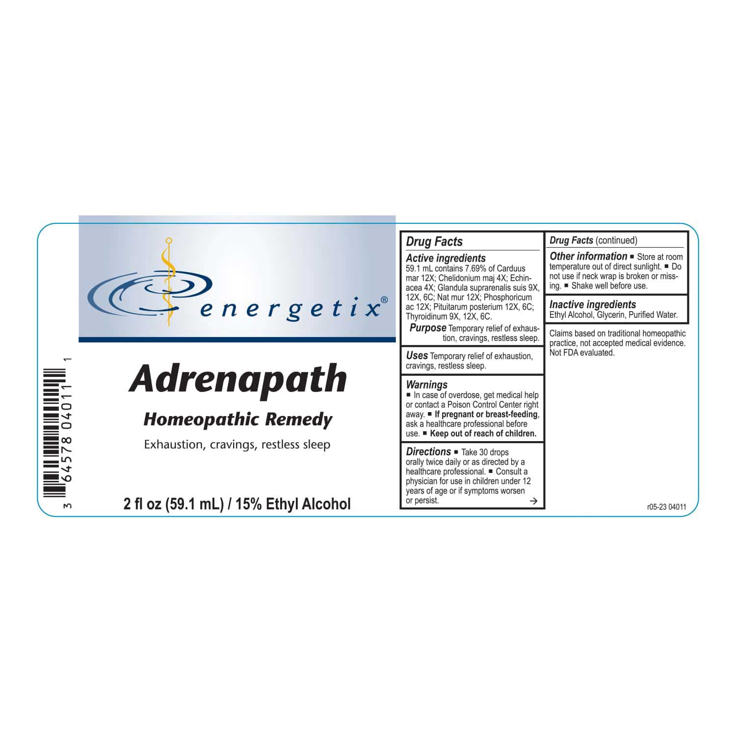 Energetix Adrenapath Label
