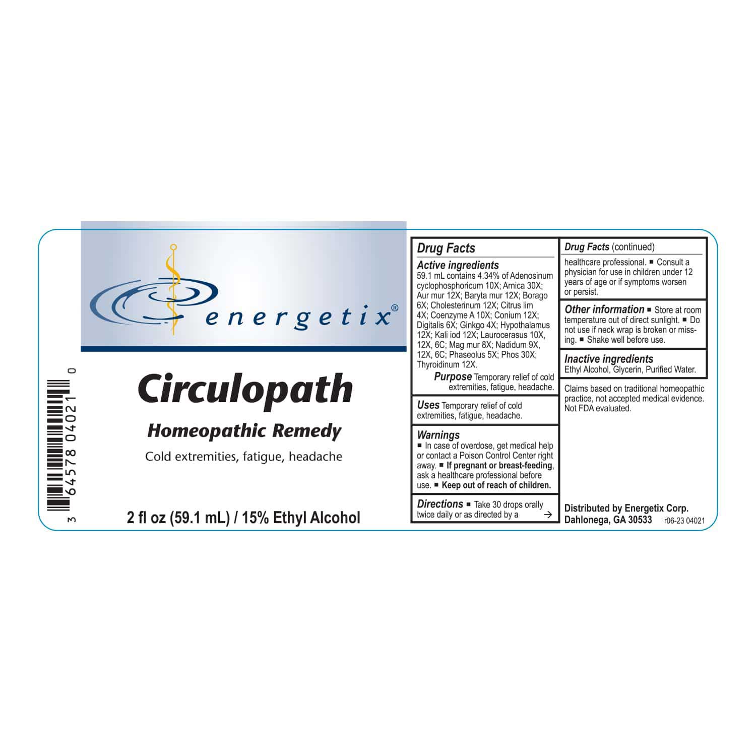 Energetix Circulopath Label