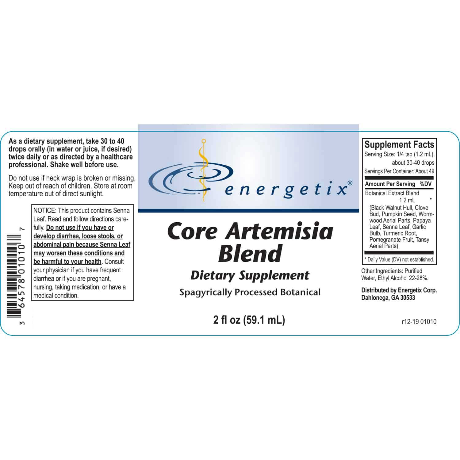 Energetix Core Artemisia Blend Label