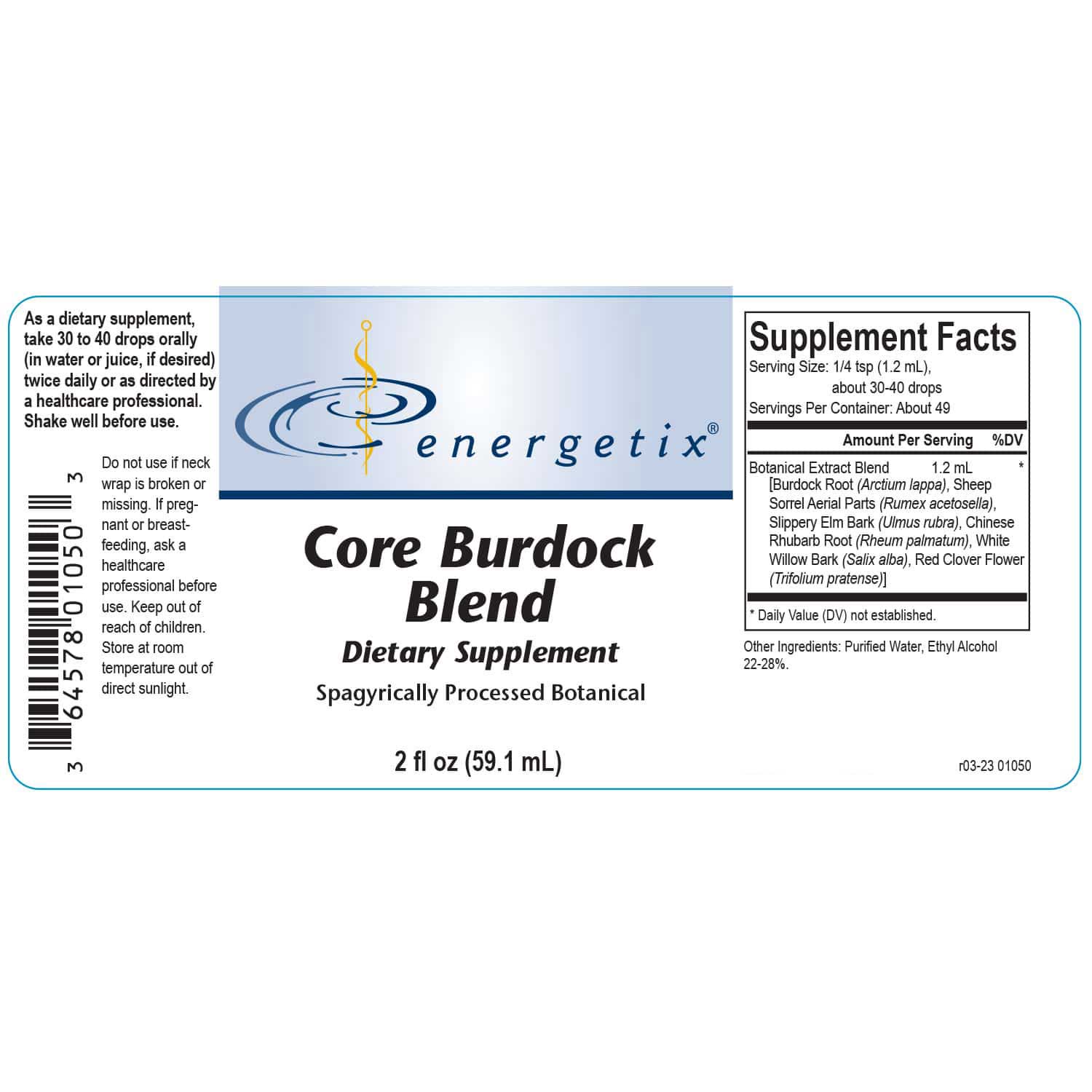 Energetix Core Burdock Blend Label