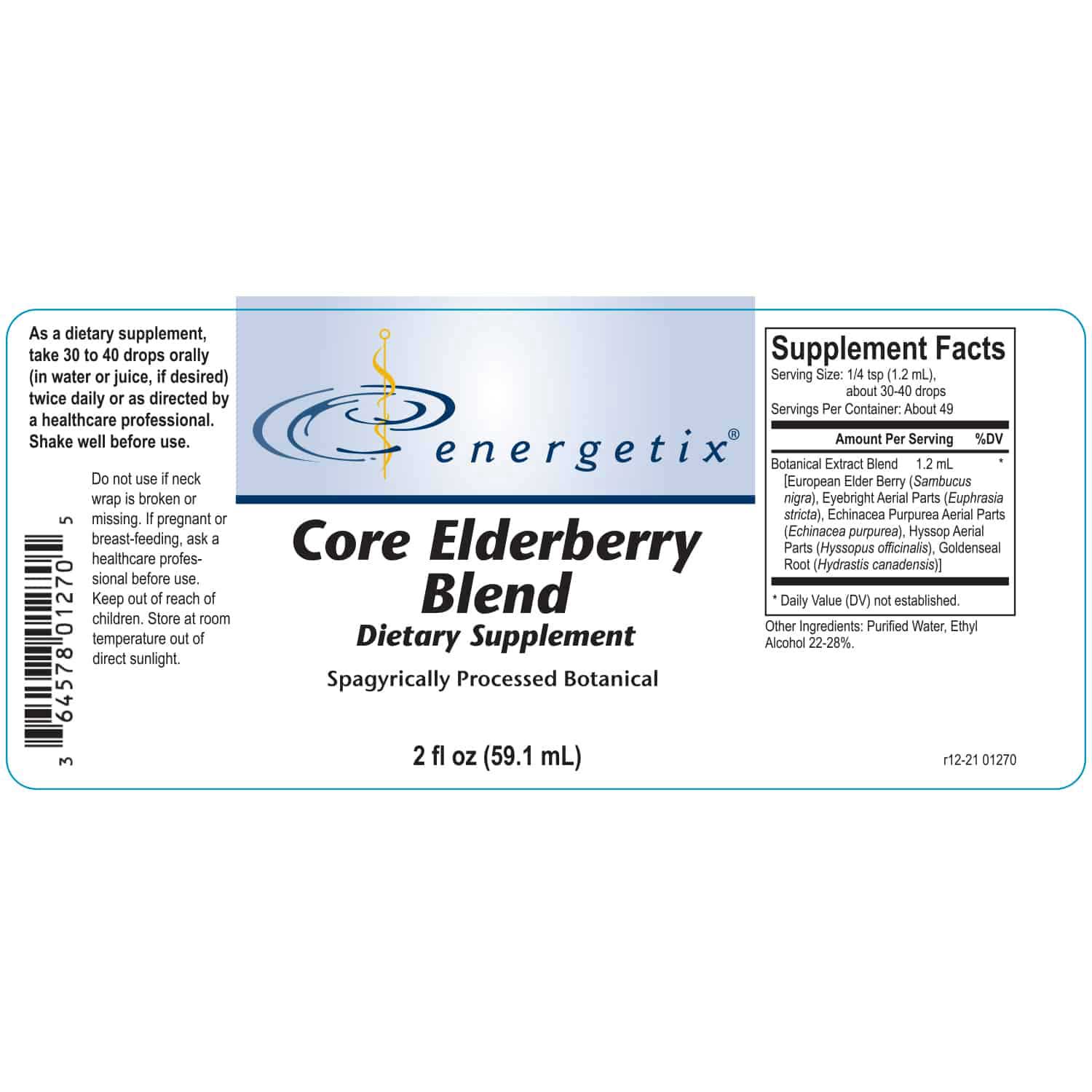 Energetix Core Elderberry Blend Label