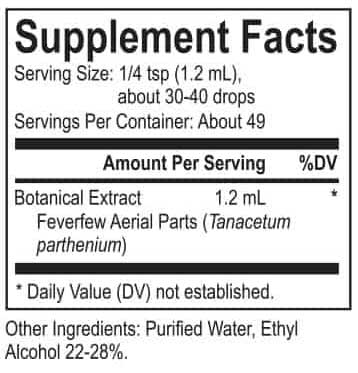 Energetix Core Feverfew Ingredients