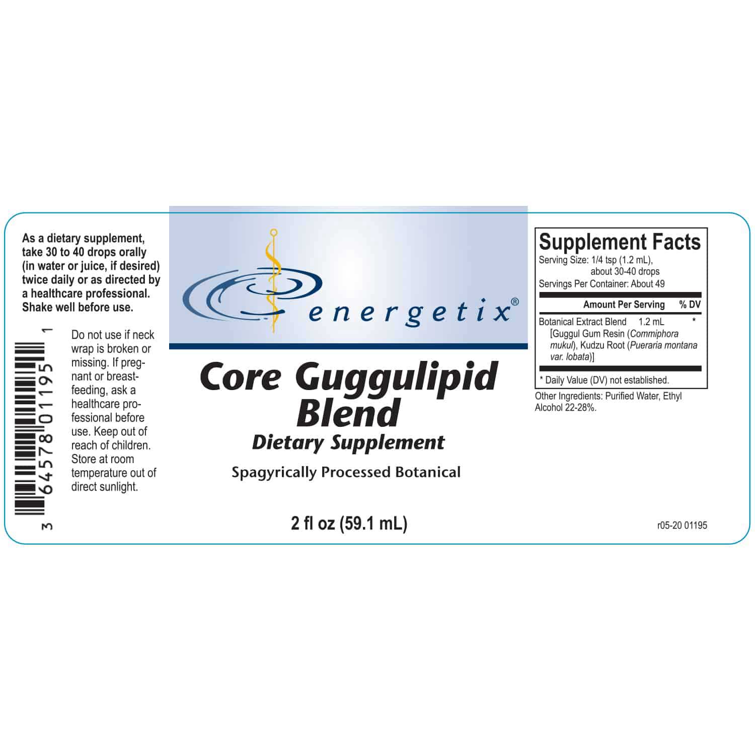 Energetix Core Guggulipid Blend Label