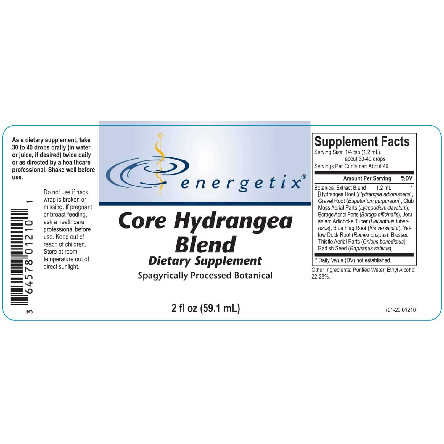 Energetix Core Hydrangea Blend Label