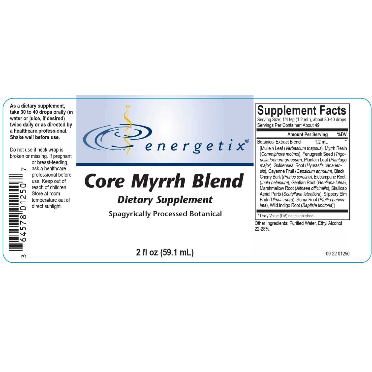 Energetix Core Myrrh Blend Label