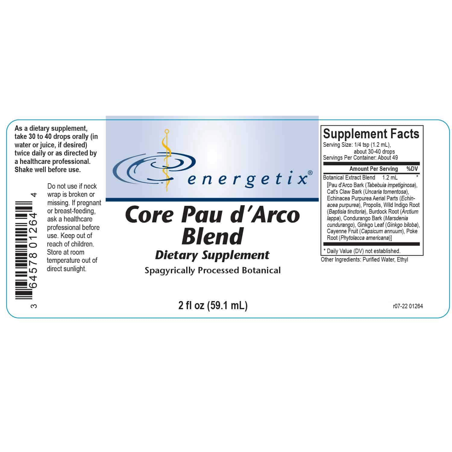 Energetix Core Pau d'Arco Blend Label
