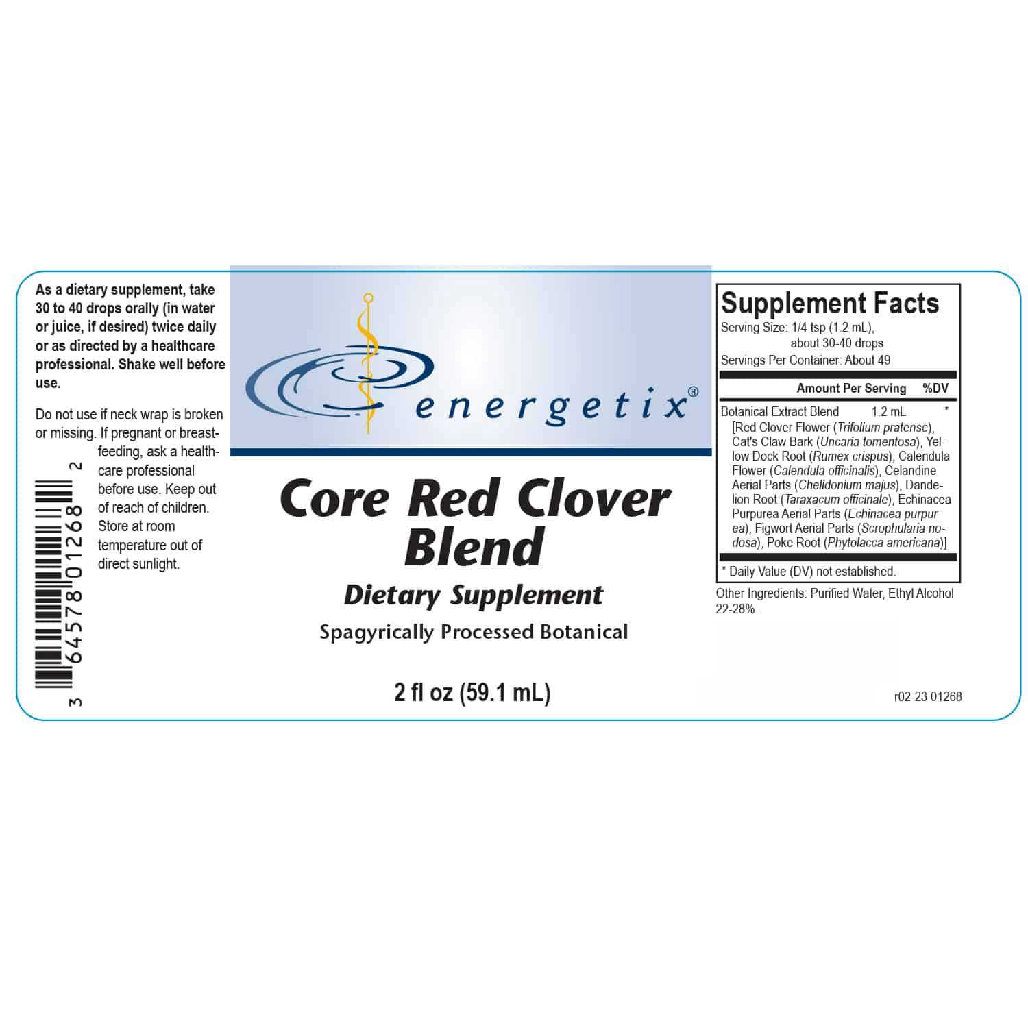 Energetix Core Red Clover Blend Label