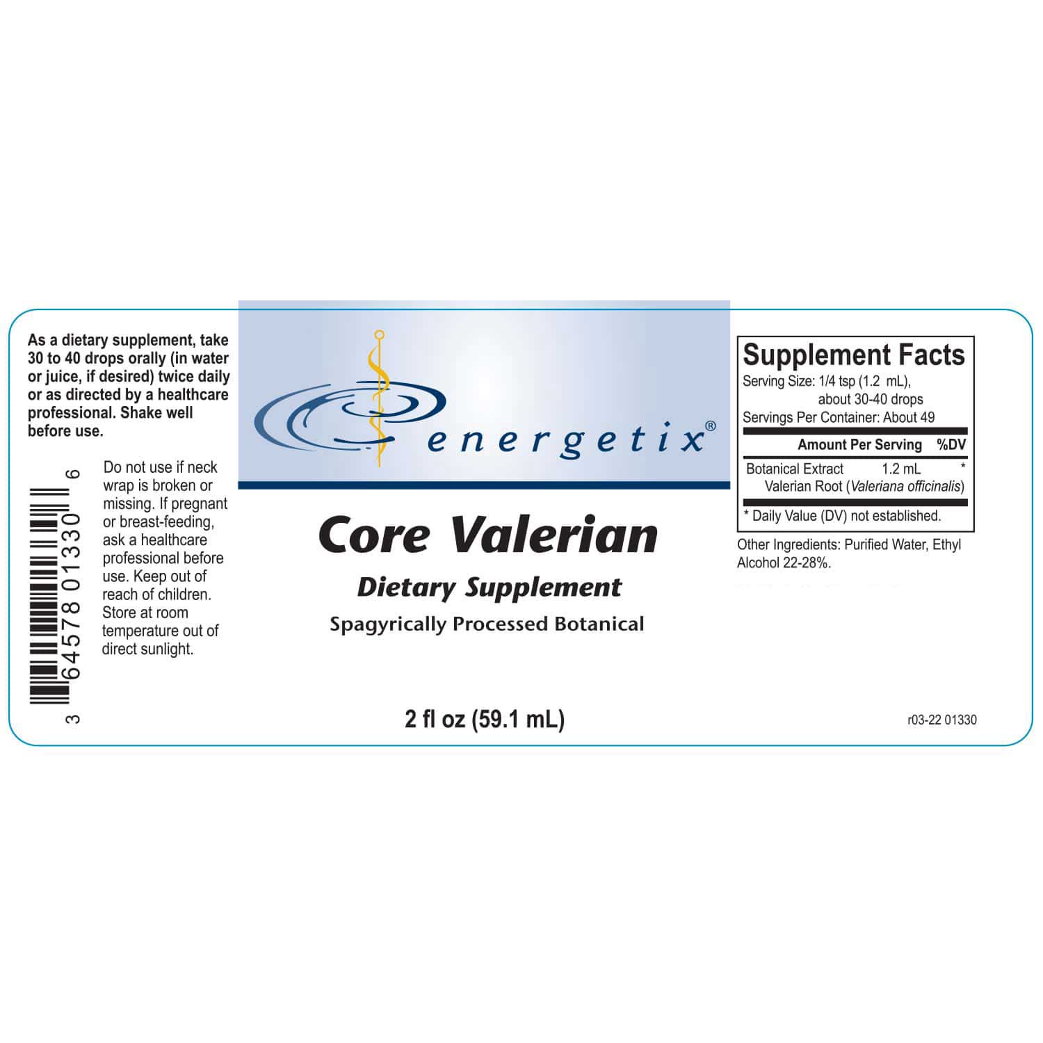Energetix Core Valerian Label