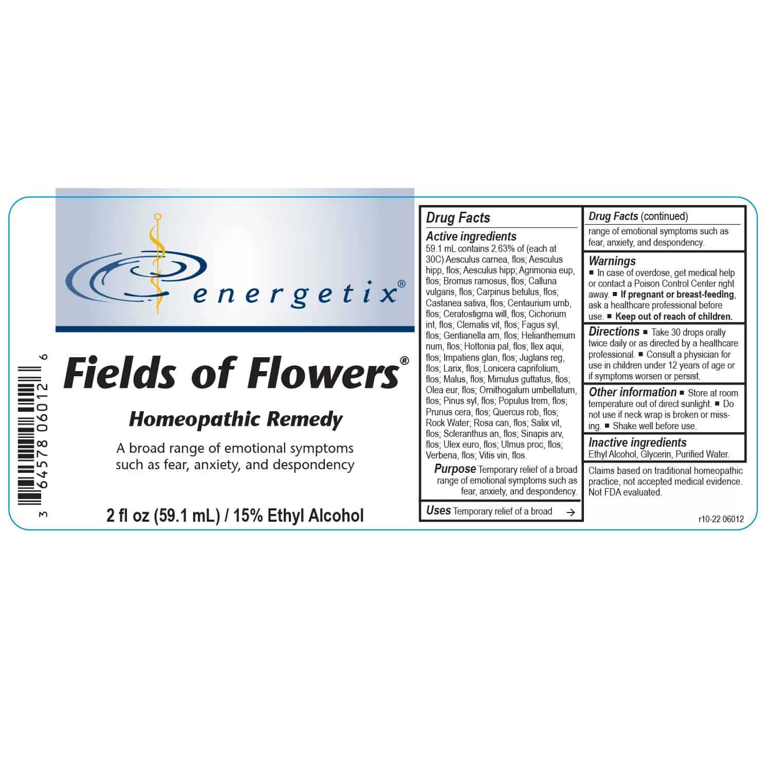 Energetix Fields of Flowers Label