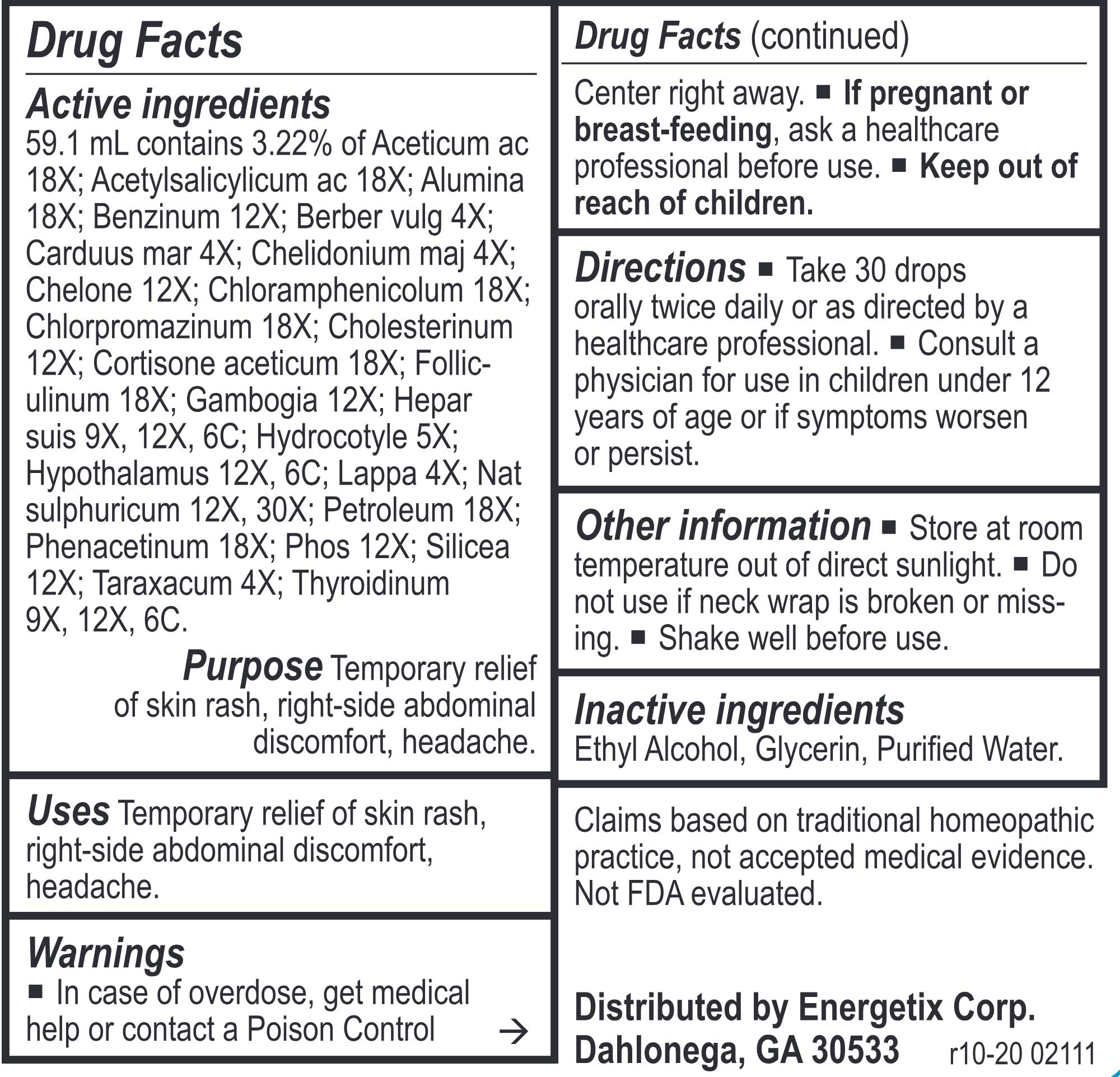 Energetix Hepata-Chord Ingredients