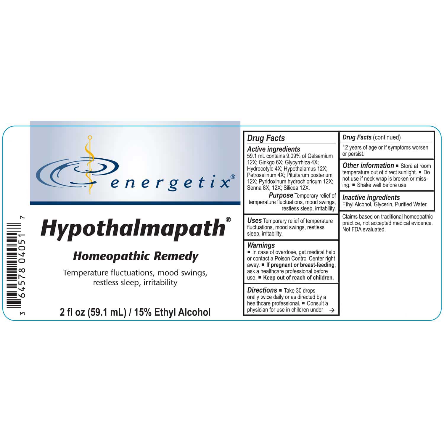 Energetix Hypothalmapath Label
