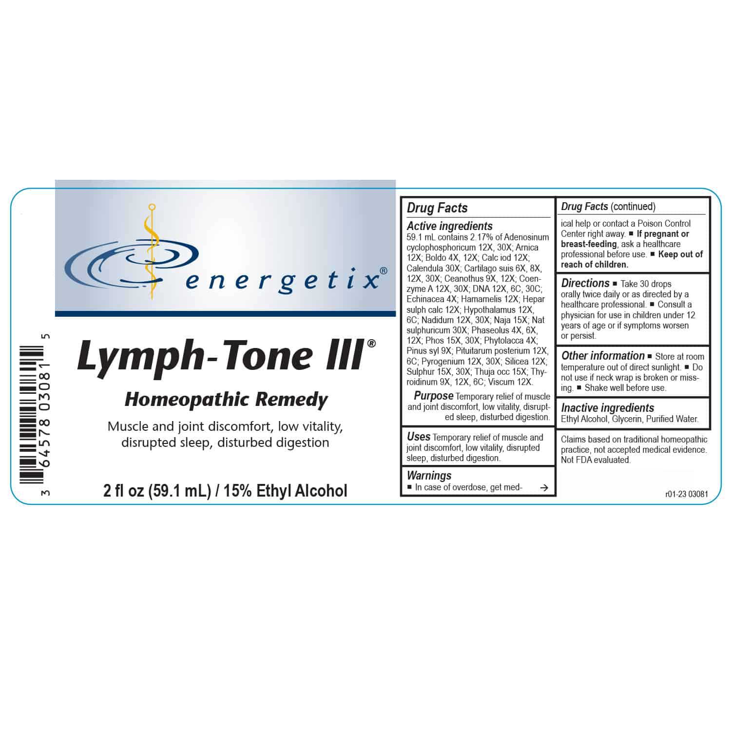 Energetix Lymph-Tone III Label