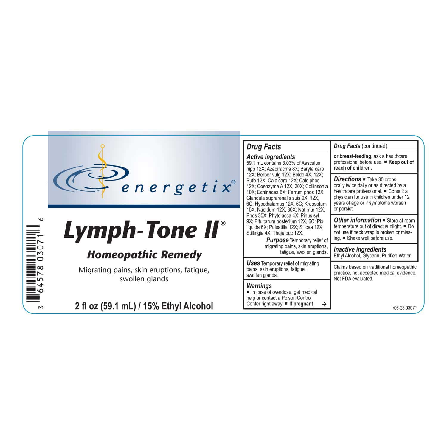 Energetix Lymph-Tone II Label