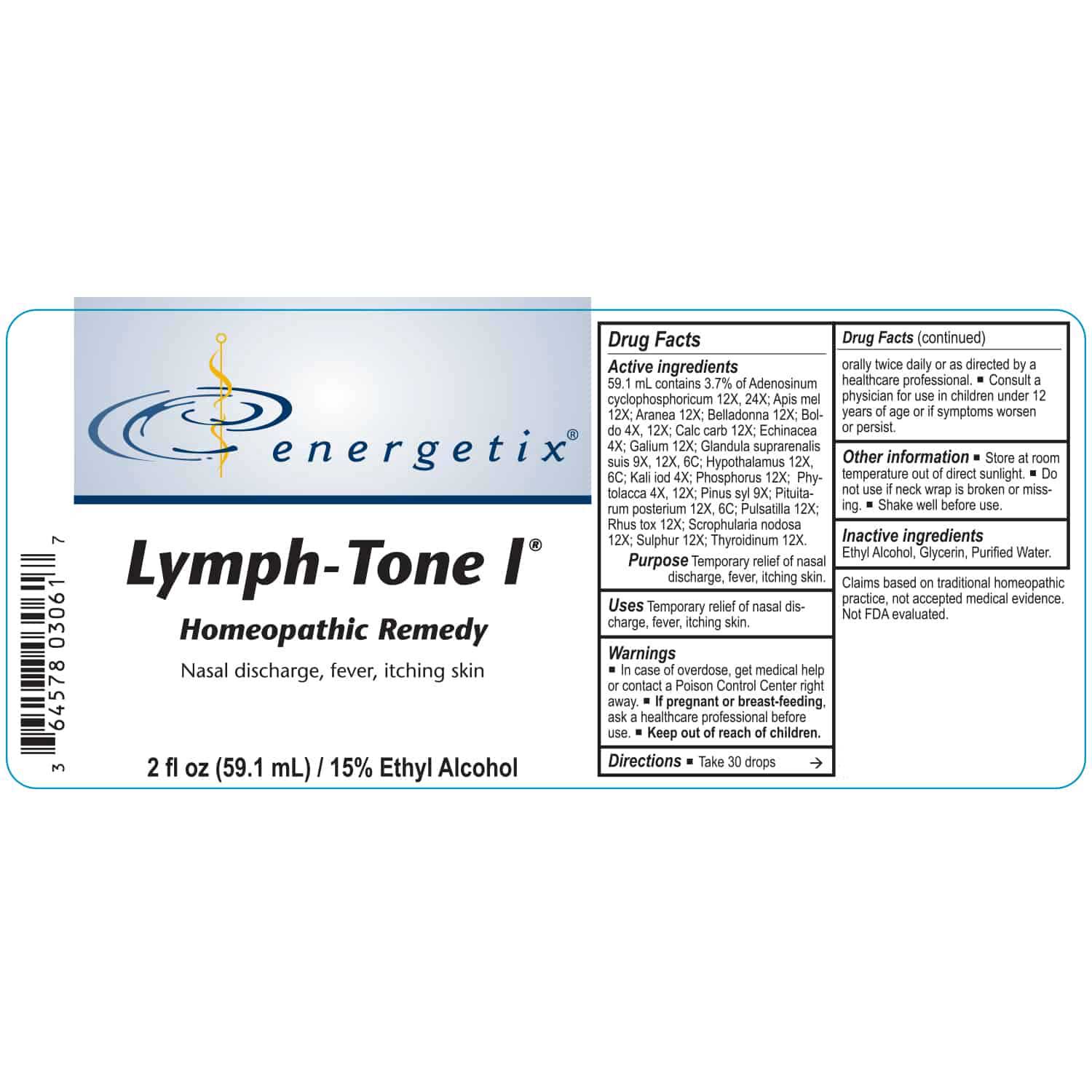 Energetix Lymph-Tone I Label